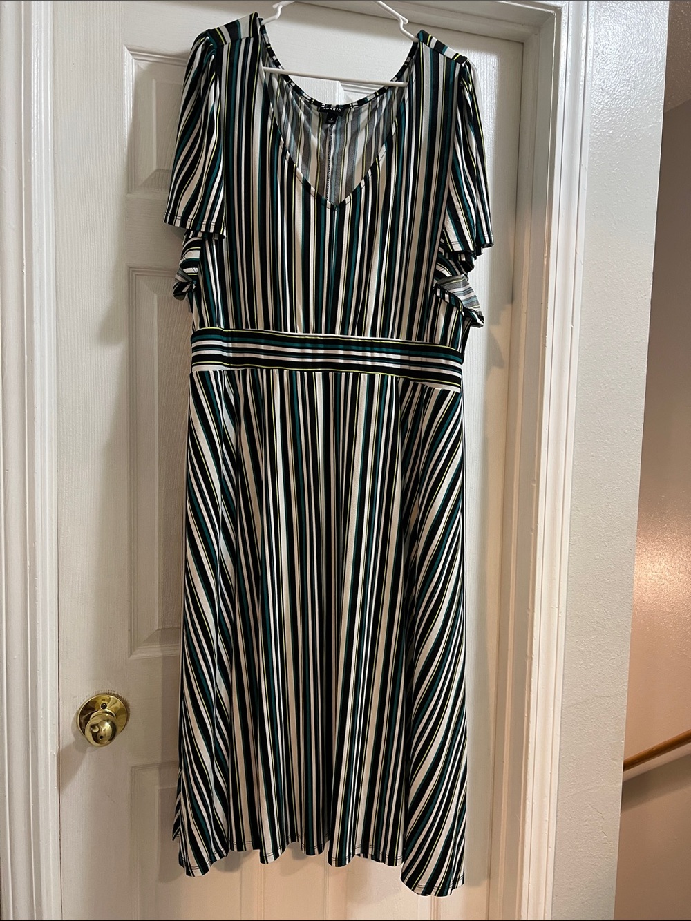 torrid Black, White & Green Striped V-Neck Midi Dress